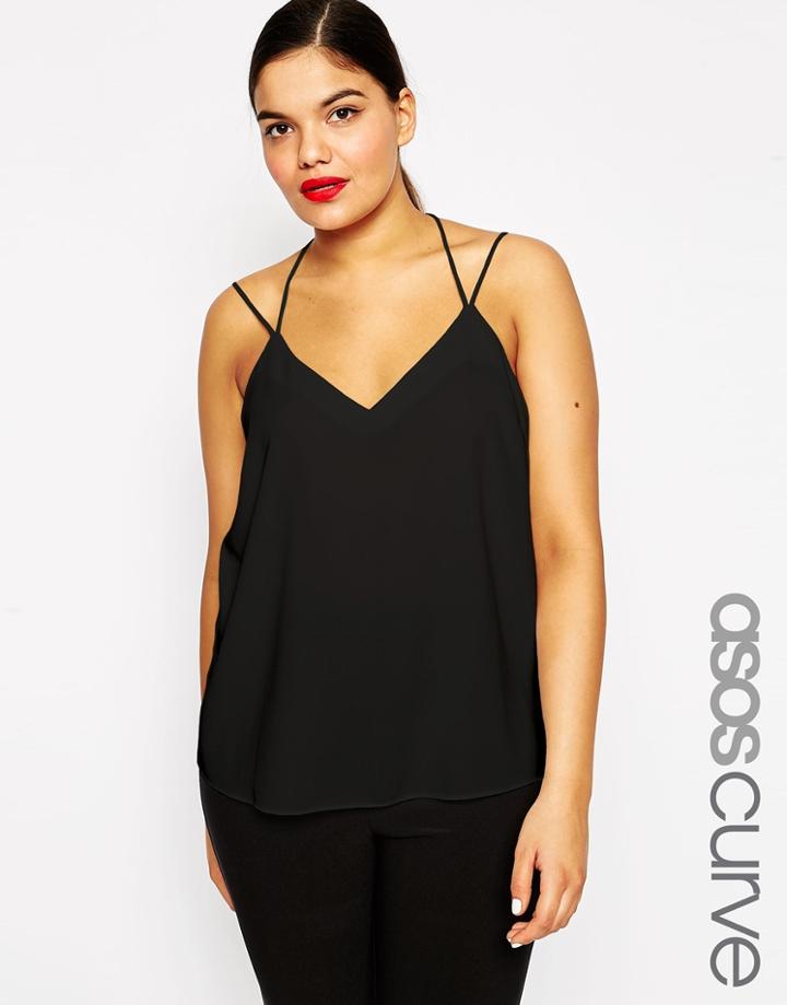 Asos Curve Plunge Neck Strappy Cami - Black