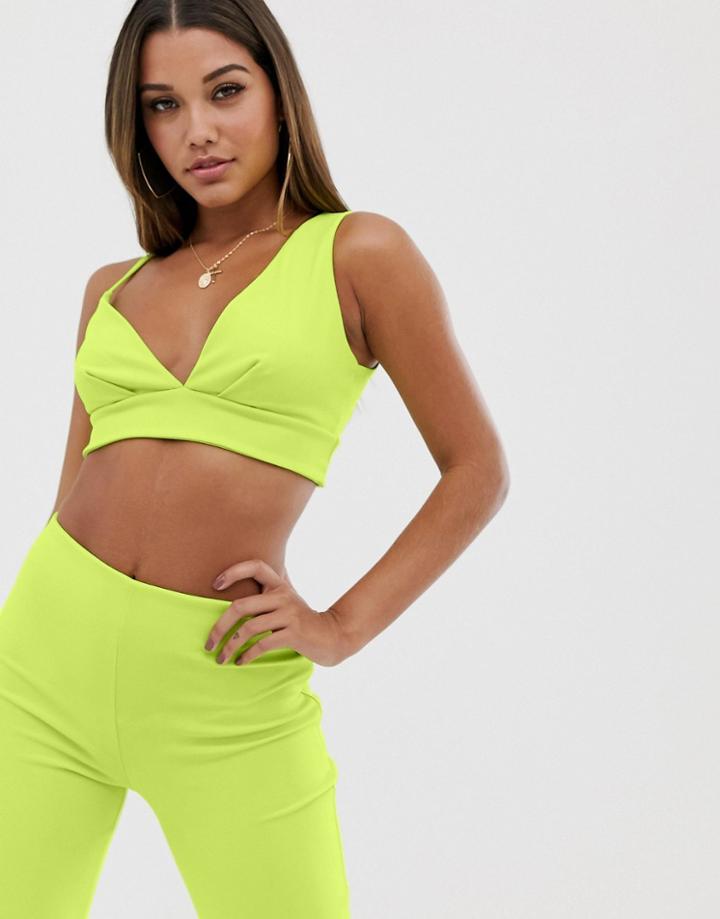 Club L London Built Up One Shoulder Crop Top Two-piece In Lime - Green