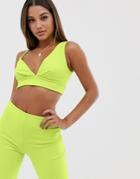 Club L London Built Up One Shoulder Crop Top Two-piece In Lime - Green