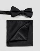 Selected Homme Bow Tie And Pocket Square Set In Black - Black