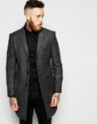 Noose & Monkey Wool Herringbone Overcoat - Charcoal