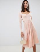 Asos Design Sweetheart Neck Pleated Midi Dress-black