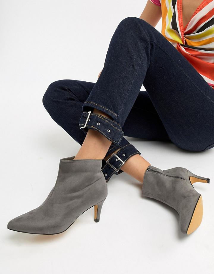 London Rebel Kitten Heel Ankle Boots-gray