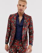 Tux Till Dawn Slim Fit Embroidered Poppy Jacquard Suit Jacket - Navy