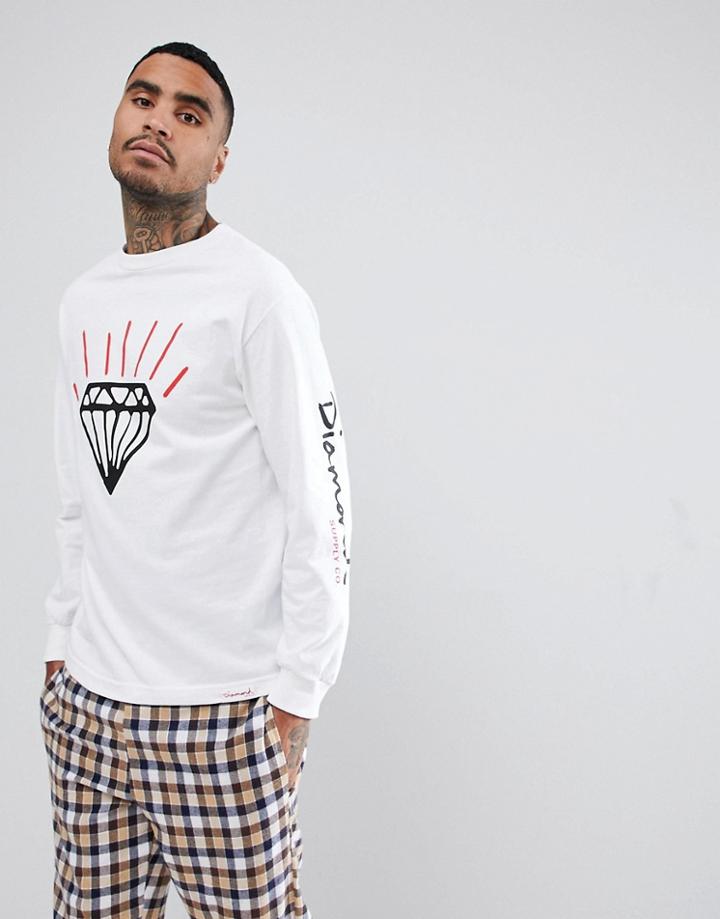 Diamond Supply Long Sleeve T-shirt With Sleeve Prints - White