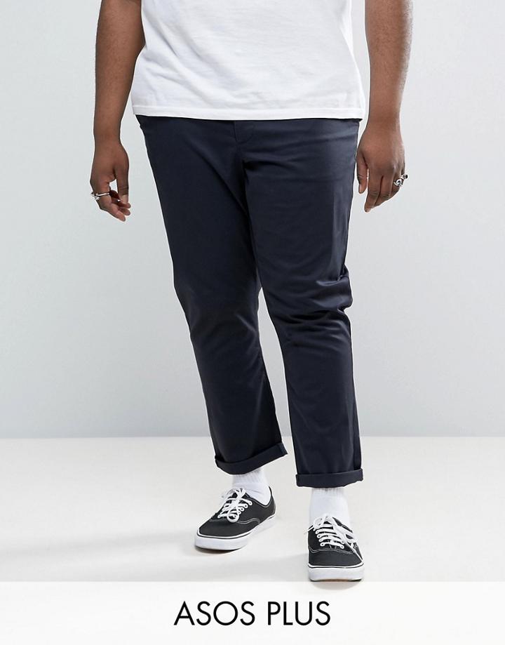 Asos Plus Tapered Chinos In Navy - Navy