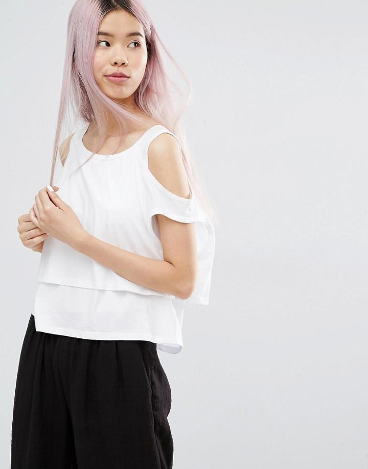 Monki Cold Shoulder Layered Top - White