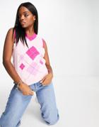 Unique21 Argyle Vest In Pink-multi