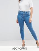 Asos Curve High Waist Ridley Skinny Jean In Lily Mid Wash Blue - Blue