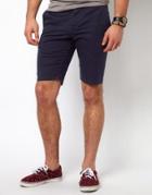 Asos Skinny Chino Shorts In Mid Length - Navy