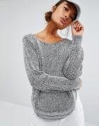 Daisy Street Oval Hem Sweater In Loose Knit - Gray