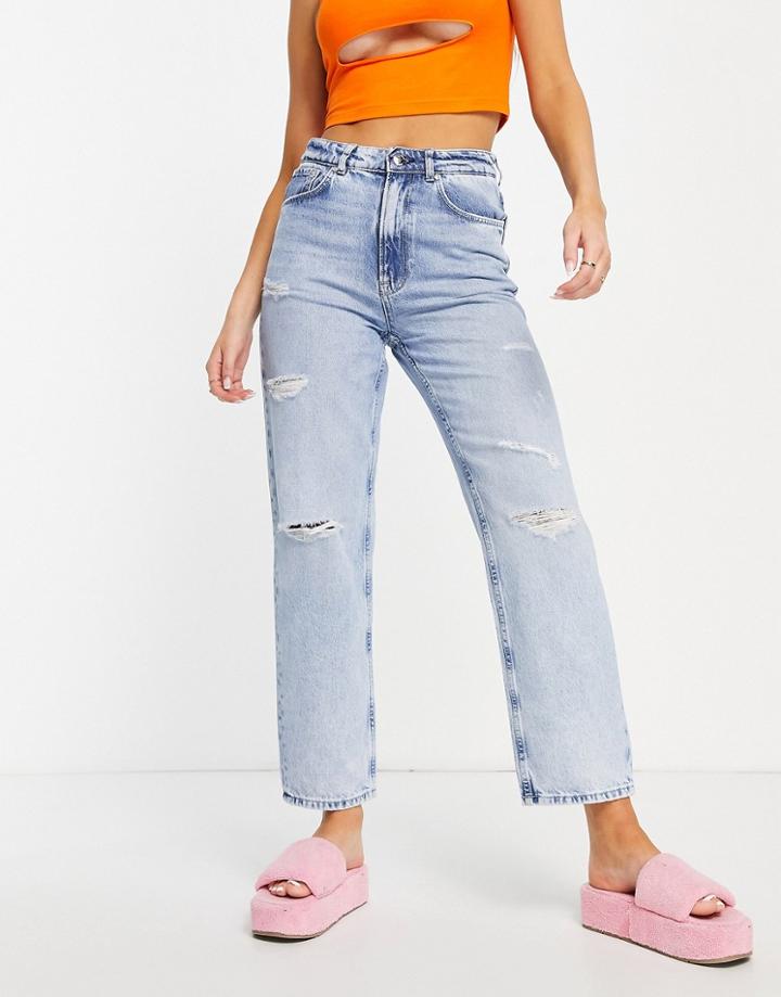 Only Romeo Cropped Mid Waist Boyfriend Jeans In Light Blue