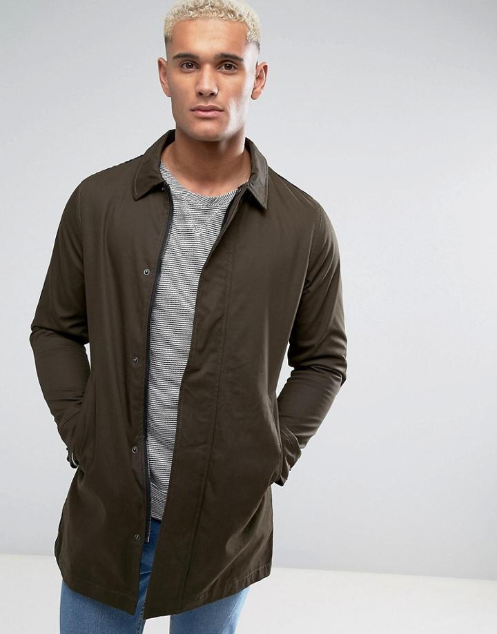 Brave Soul Classic Trench With Check Lining - Green