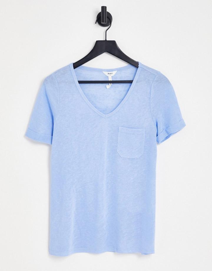 Object V-neck T-shirt In Pale Blue-pink