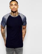 Asos Muscle T-shirt With Contrast Raglan Sleeves In Reverse Indigo