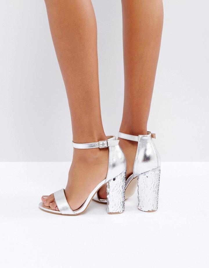 Truffle Collection Sequin Block Heel Sandal - Silver