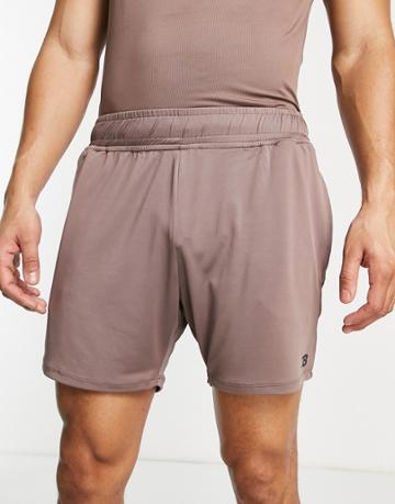 Threadbare Active Mid Length Training Shorts In Deep Taupe-brown