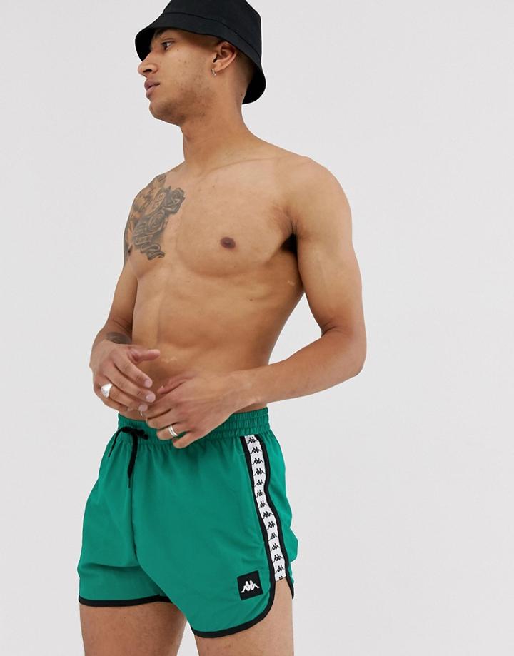Kappa Authentic Agius Swim Short With Logo Taping In Green - Green