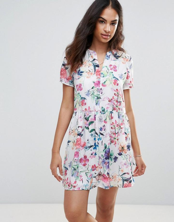 Frnch Flower Print Dress - White