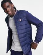 Fila Padded Jacket With Jersey Sleeves In Navy