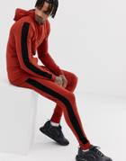 Asos Design Tracksuit Muscle Hoodie/extreme Super Skinny Jogger With Side Stripe In Rust - Orange