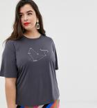 Neon Rose Plus Relaxed T-shirt With Stardust Print-black