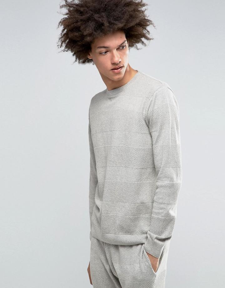 Asos Crew Neck Sweater With Textured Stripe - Gray