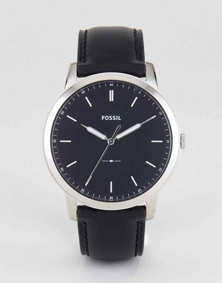 Fossil Fs5398 Minimalist Leather Watch In Black 44mm - Black