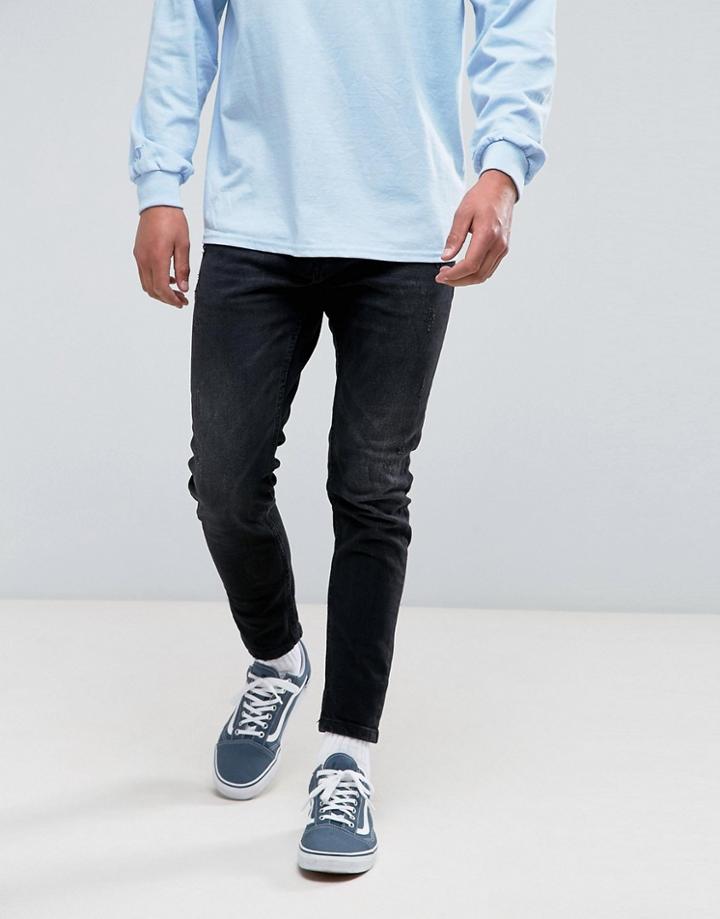 Pull & Bear Skinny Carrot Fit Jeans In Black - Black
