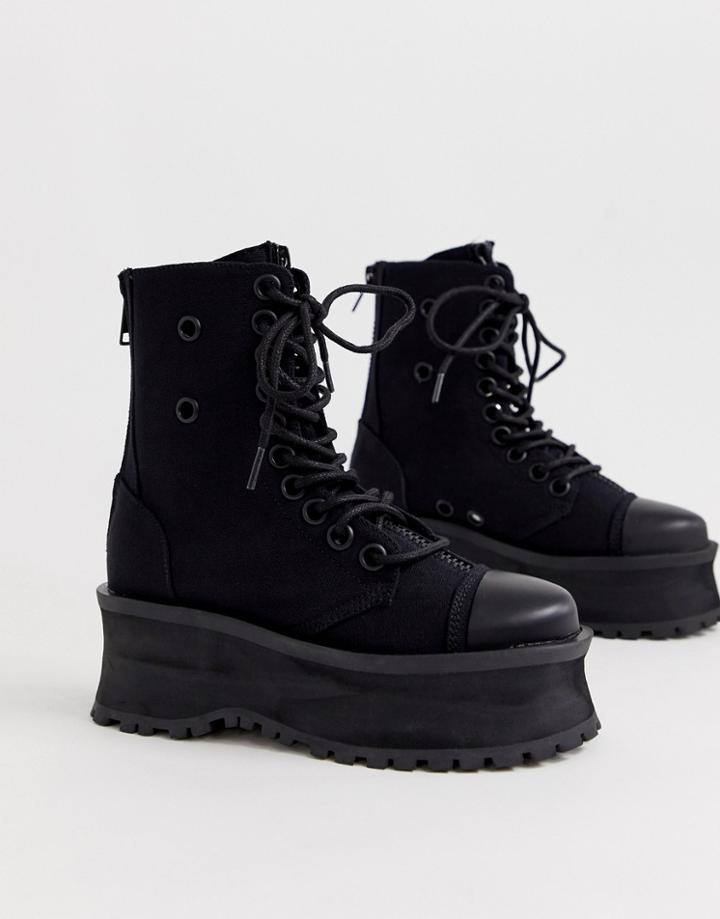 Demonia Grave Digger Toe Cap Flatform Boots In Black - Black