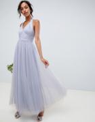 Asos Design Soft Tulle Maxi Dress-blue