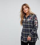 New Look Curve Embroidered Placement Check Shirt - Blue