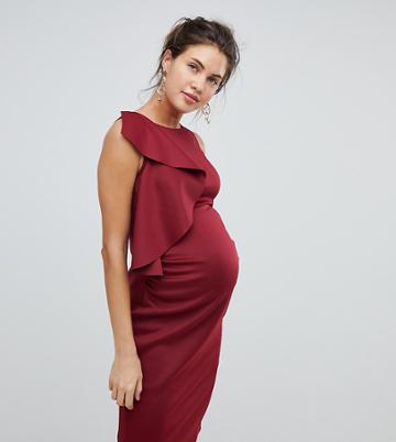 True Violet Maternity Ruffle Panel High Neck Dress - Red