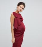 True Violet Maternity Ruffle Panel High Neck Dress - Red