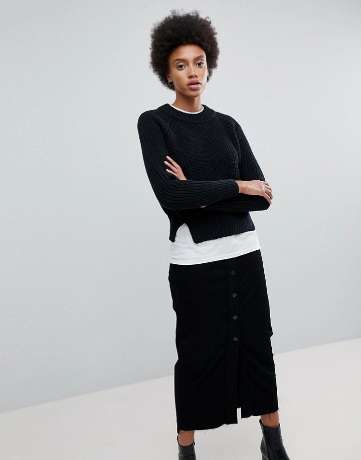 Dr Denim Cropped Knit Sweater - Black