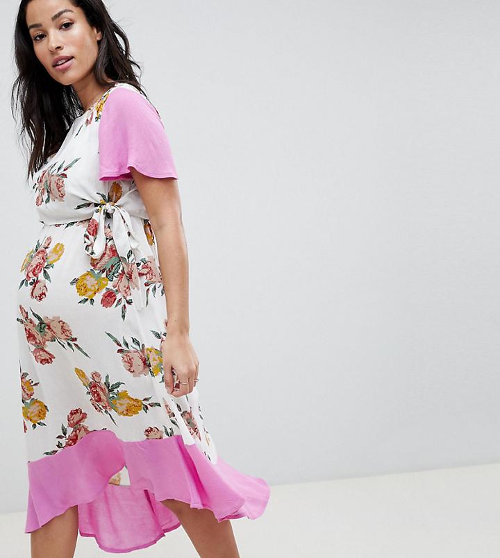 Asos Design Maternity Nursing Double Layer Dress In Floral Print - Multi
