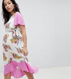 Asos Design Maternity Nursing Double Layer Dress In Floral Print - Multi