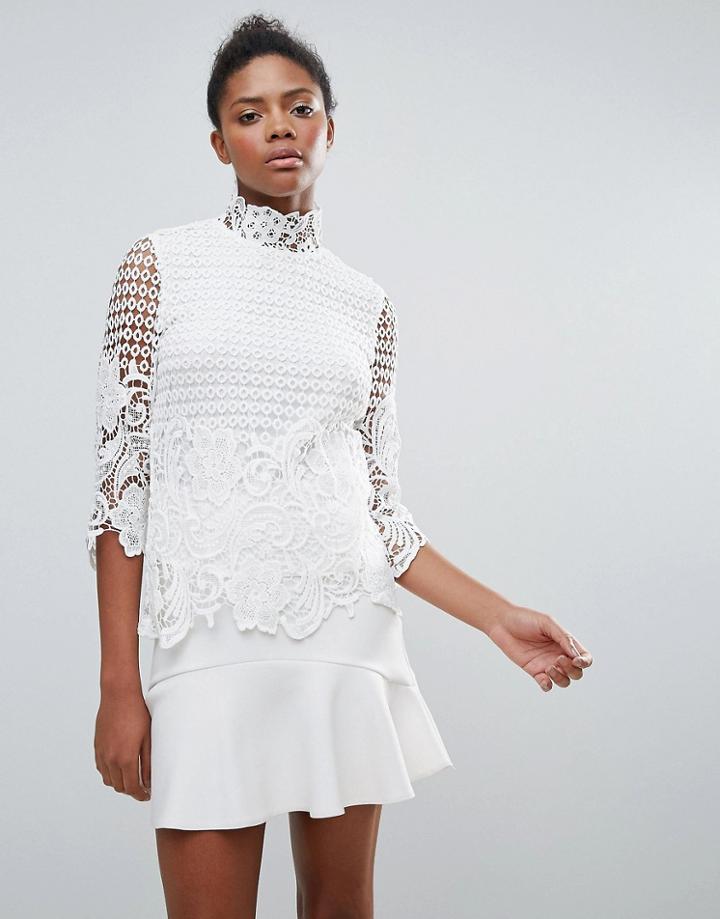 Vila Lace High Neck Blouse - White