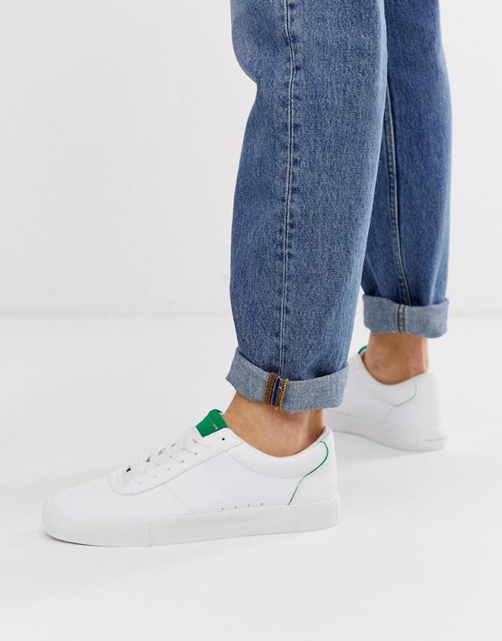 Bershka Sneaker In White With Green Detailing