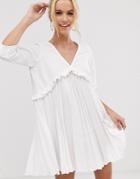 Asos Design Pleated Smock Mini Dress - White