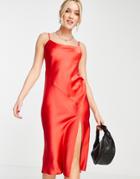 Miss Selfridge Going Out Midi Dress In Red Satin