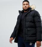 Siksilk Puff Parka Jacket With Fur Hood In Black Exclusive To Asos - Black