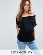 Asos Maternity Bardot Top With Ruffle - Black