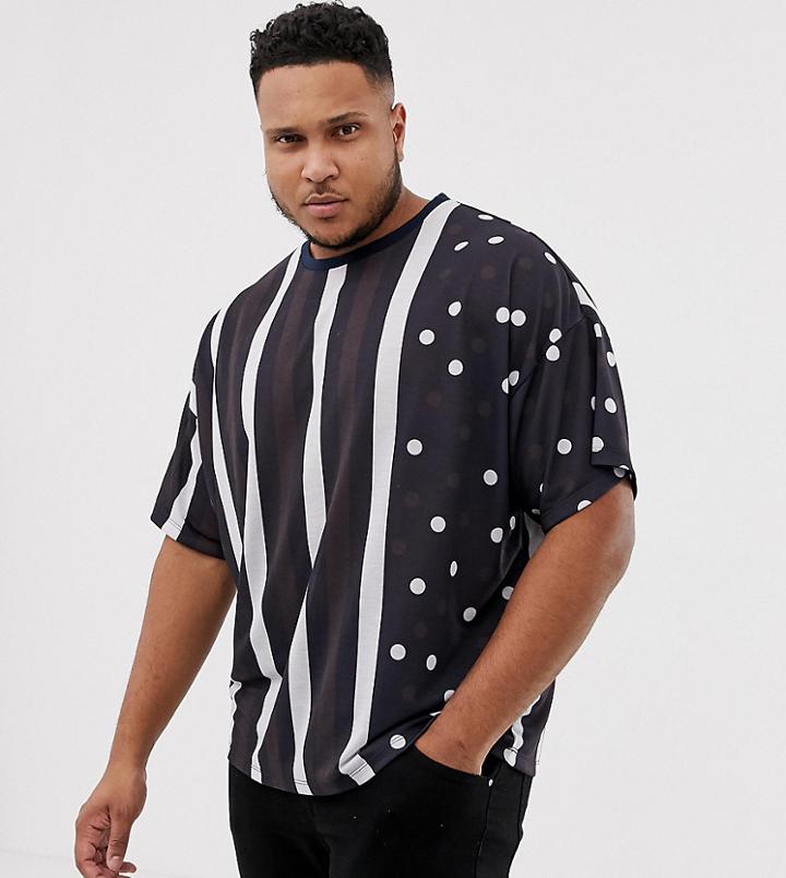 Asos Design Plus Oversized T-shirt With Vertical Stripe And Polka Dot - Multi