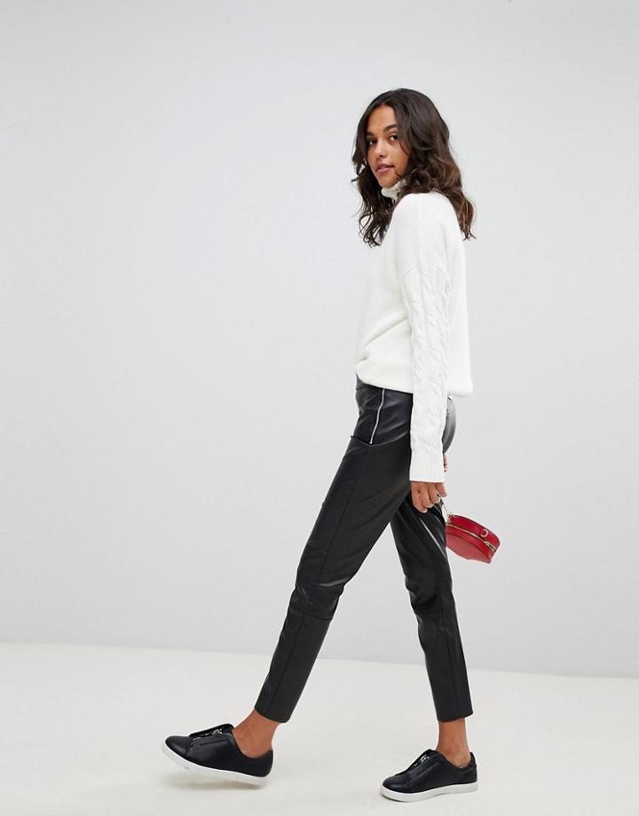 Boss Casual Faux Leather Pants With Side Seam Detail - Black