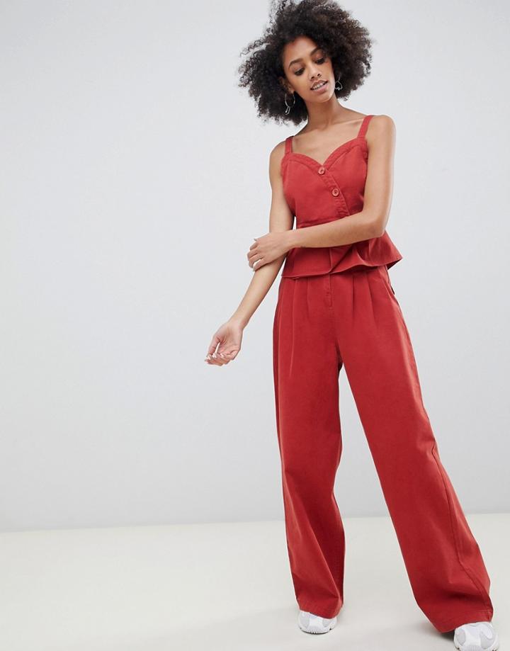 Asos Design Wide Leg Pants With Corset Waist-red
