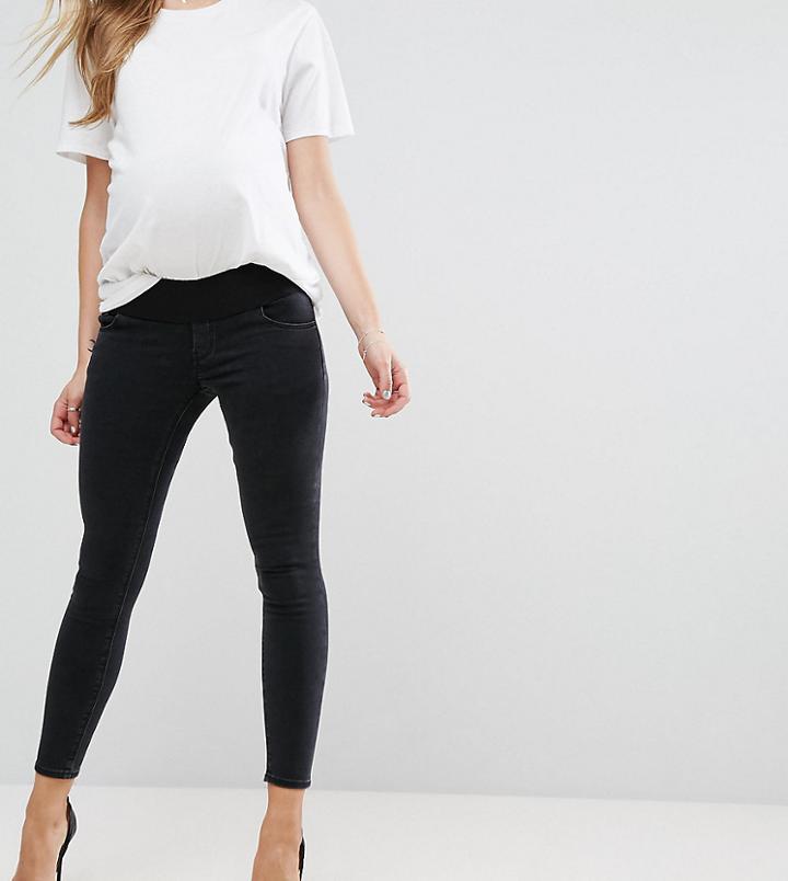 Asos Design Maternity Ridley Skinny Jeans In Washed Black With Under The Bump Waistband - Black