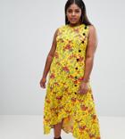 Asos Design Curve Maxi Tea Dress With Dropped Hem And Contrast Buttons In Floral Print - Multi