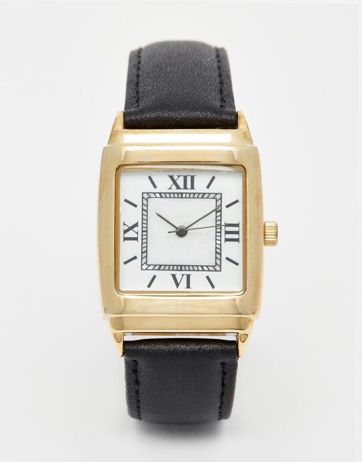 Reclaimed Vintage Square Leather Watch - Black