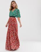Twisted Wunder Chiffon Midaxi Dress In Mix And Match Floral Print-multi